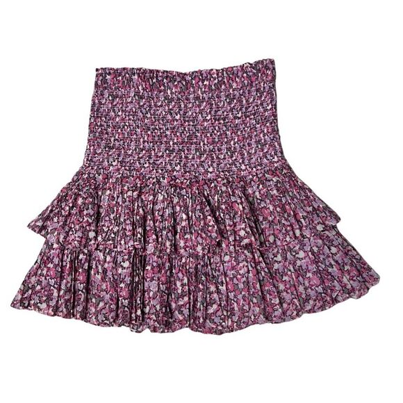 ISABEL MARANT ETOILE Pink Floral Skirt Naomi Smocked Tiered Cotton Size 38 NWT - Picture 3 of 9